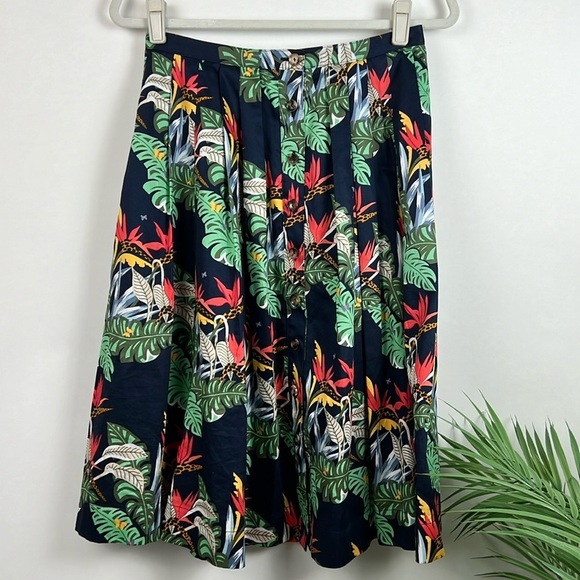 Brooks Brothers Skirt Midi Tropical Preppy Navy Green Orange 4 - Picture 1 of 6